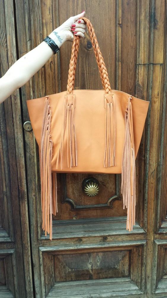 Orange Leather Cleo Fringe Tote
