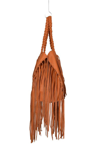 Orange Leather Cleo Fringe Tote