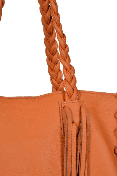 Orange Leather Cleo Fringe Tote