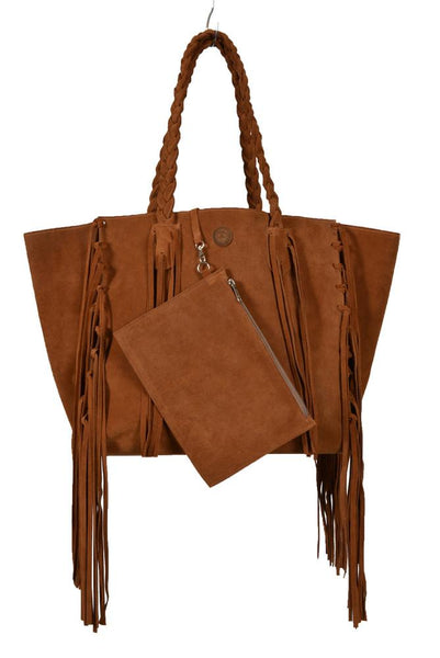 Suede Cleo Fringe Tote