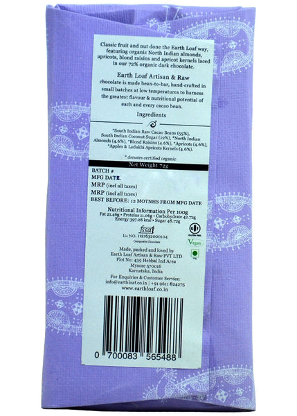 Organic Chocolate Bars- Himalayan Fruit & Nut, Earth Loaf (72gm)