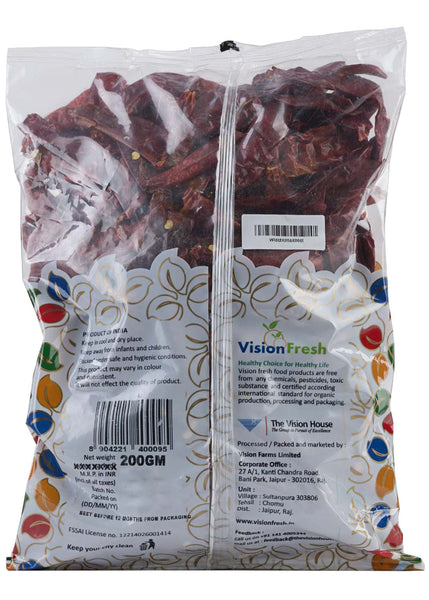 Organic Lal Mirch Whole (Red Chilli), Vision Fresh (200gm)
