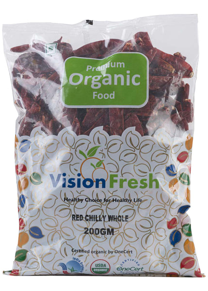 Organic Lal Mirch Whole (Red Chilli), Vision Fresh (200gm)
