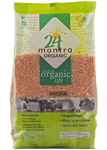 Organic Masoor Dal (Split Pink Lentil Without Skin), 24 Mantra (500gm)