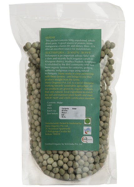 Organic Sukhi Hari Matar (Dried Green Pea), Mana Organics (500gm)